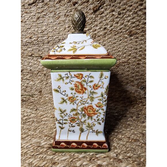 Wong Lee 1895 Rectangle Canister Box Jar Lid Floral Crackled Home Table Decor - Picture 2 of 12